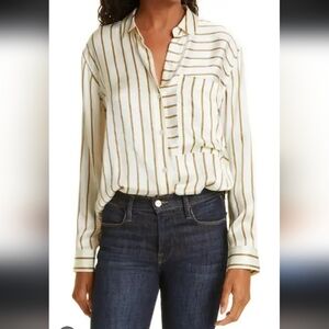 Rails Striped Button-Up Silk Blouse_XL